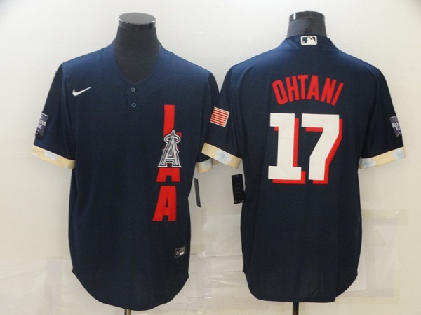 Men's Los Angeles Angels #17 Shohei Ohtani 2021 Navy All-Star Cool Base Stitched Jersey